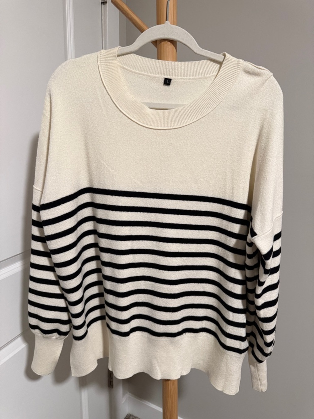Cream Crewneck Sweater with Subtle Ribbing